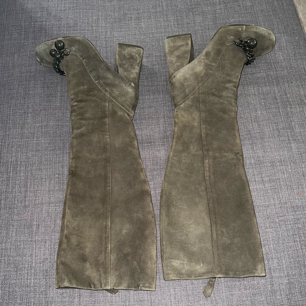 Olive Green Knee-High Boots - Picture 10 of 13
